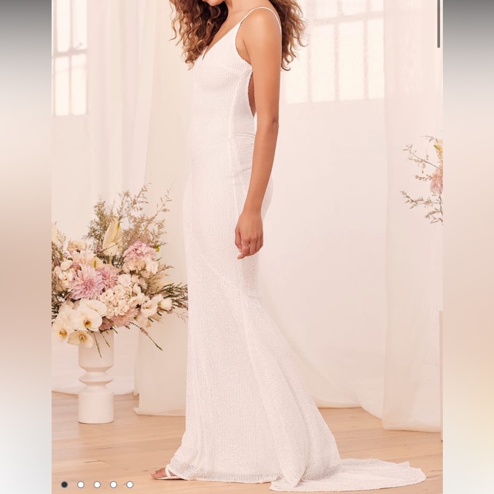 Lulus Forever Radiant White Sequin Backless Mermaid Maxi Dress